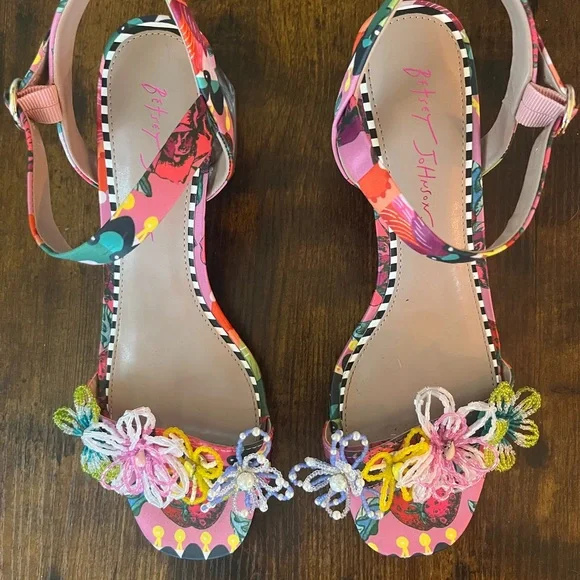 Betsey Johnson cinthia Pink Floral Beaded Ankle-Strap Sandals - Picture 2 of 5